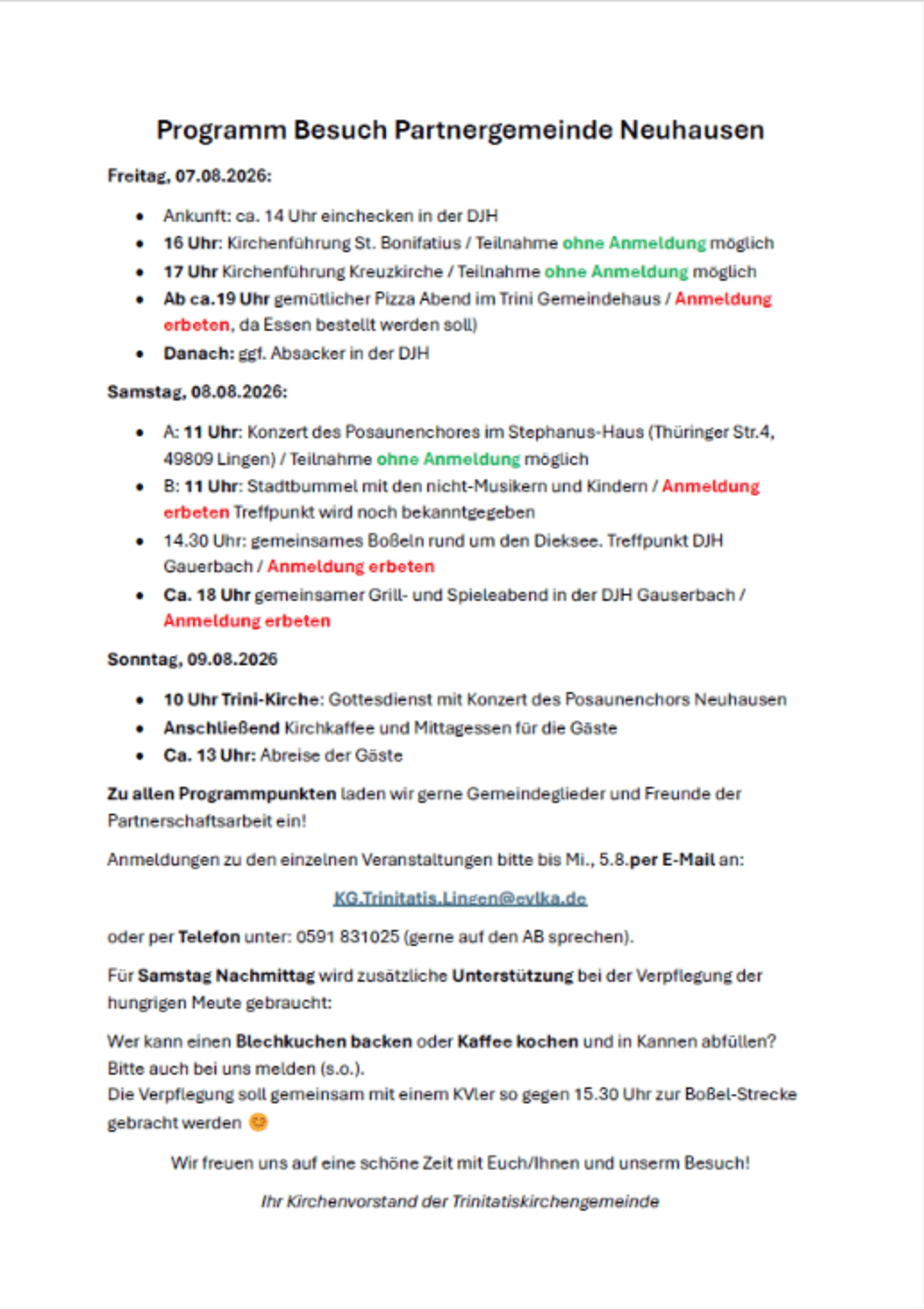 Programm Besuch Neuhausen 2026