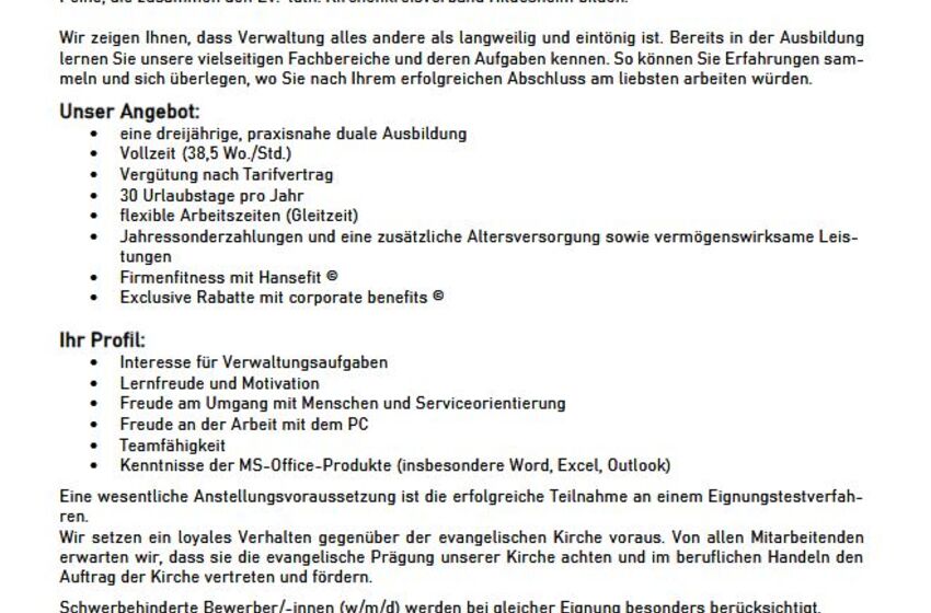 Stellenanzeige Verwaltungsfachangestellte